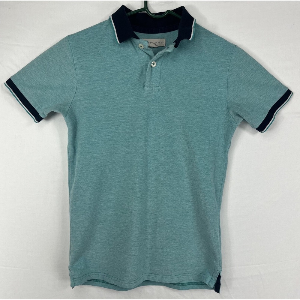 GUC Aeropostale Mens Teal Blue Tipped Pique Short Sleeve Polo Shirt Size S